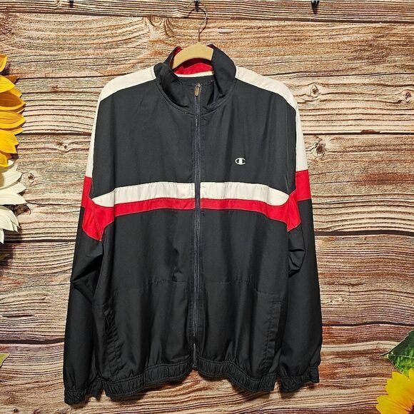 Champion jacket men's XL gray/red/white  Pre-owned - Picture 1 of 4